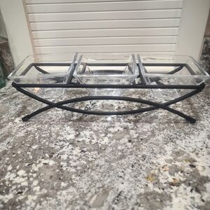 Glass Trio Serving Bowls with Black Metal Stand - Home Party Essential